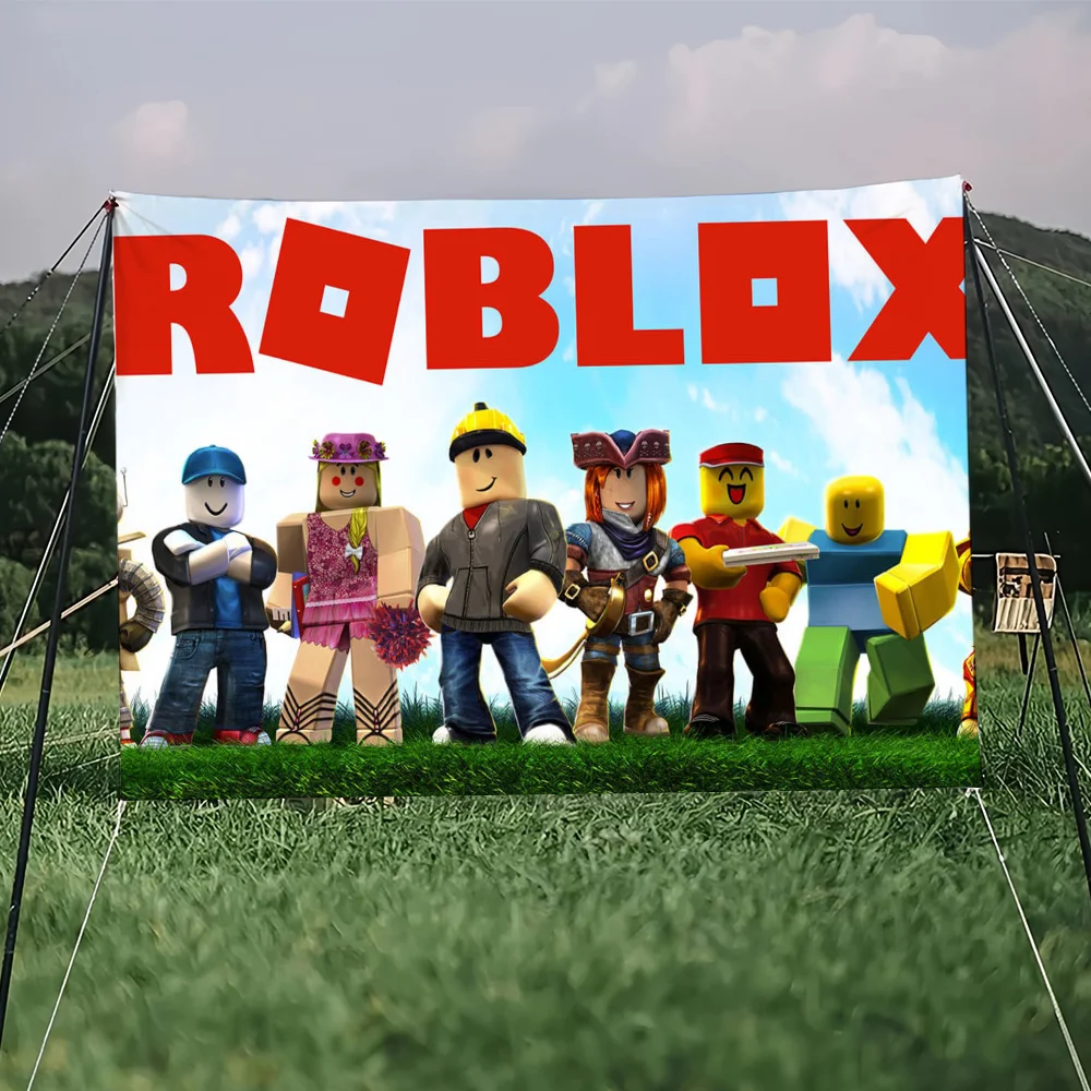 Bandera para fiesta de Picnic R-ROBLOXS, decoración artística de juegos para el hogar, pancarta para acampar al aire libre