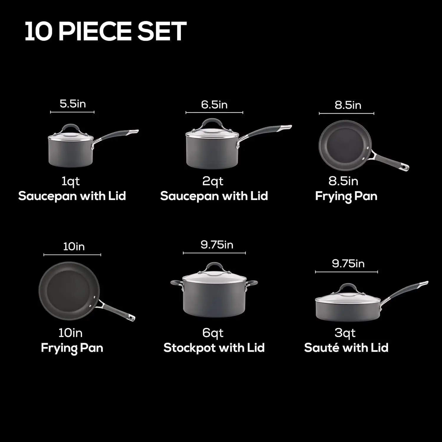 NEW 83903 Radiance Hard Anodized Nonstick Cookware Pots and Pans Set, 10 Piece, Gray