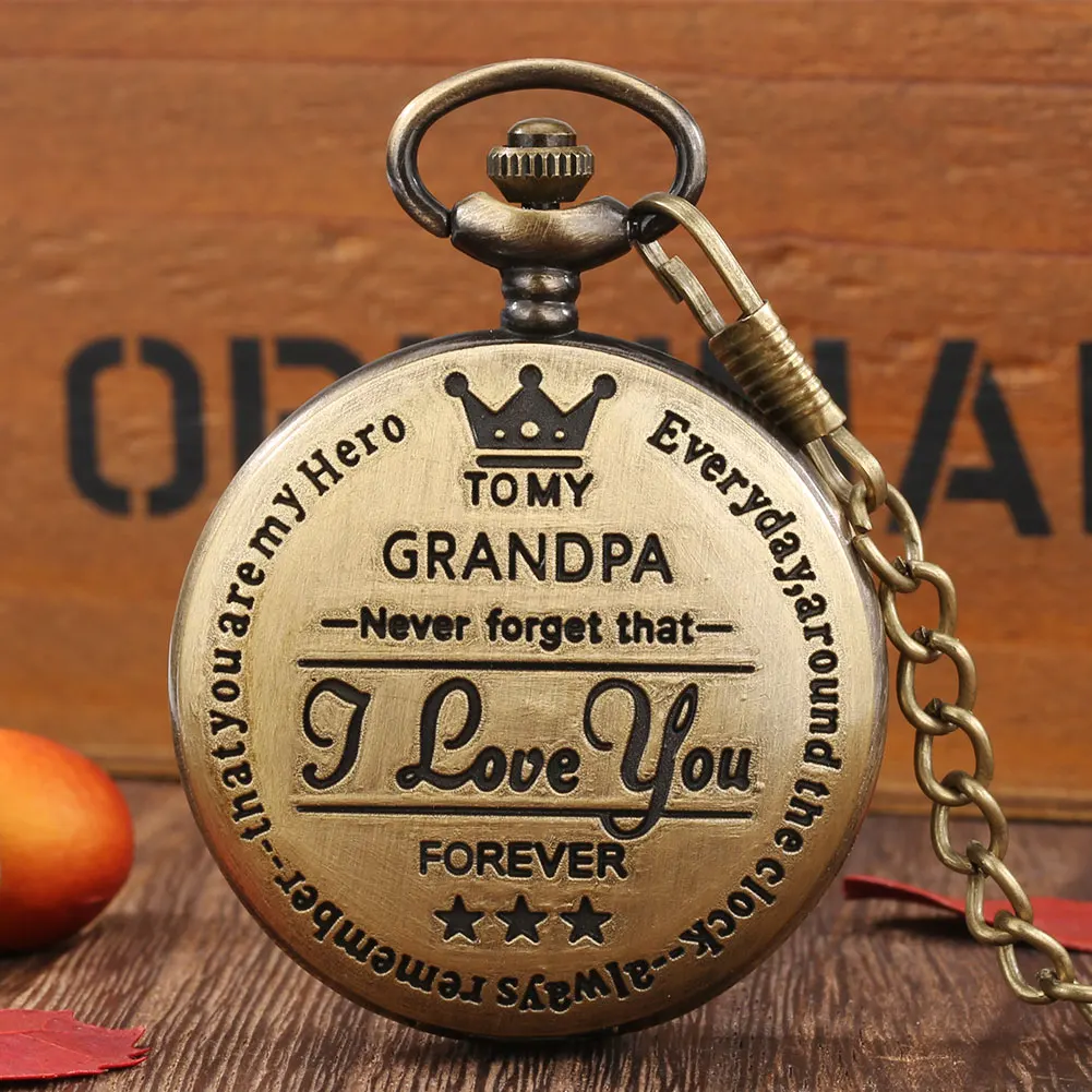 With Box To My Grandpa Never Forget That I Love You Forever Themed Vintage Quartz Pocket Watch Fob Birthday Christmas Gift Clock