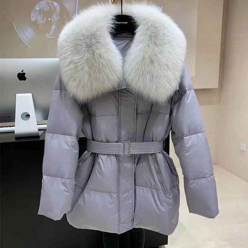 

2025 Winter New European Women's Down Jacket Commuting Fox Hair Slimming Down Jacket