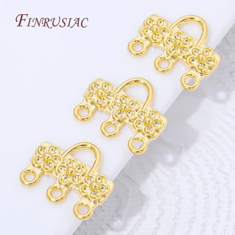 18K Gold Plated Flower Bag Shape 3-Loop Earring Connector Charm Brass DIY Jewelry Making Findings For Women Earrings view 6