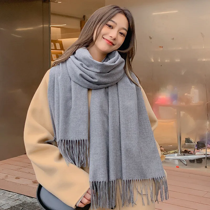 

Solid Color Thickeneded Scarf for Girls Winter New K-Style Ins Winter Student Versatile Shawl Scarf White