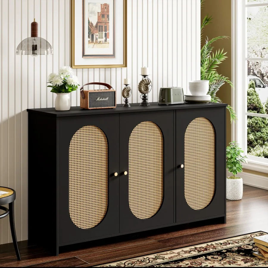 Modern sideboard with sturdy MDF, adjustable shelves and metal legs, suitable for dining room, living room and kitchen (