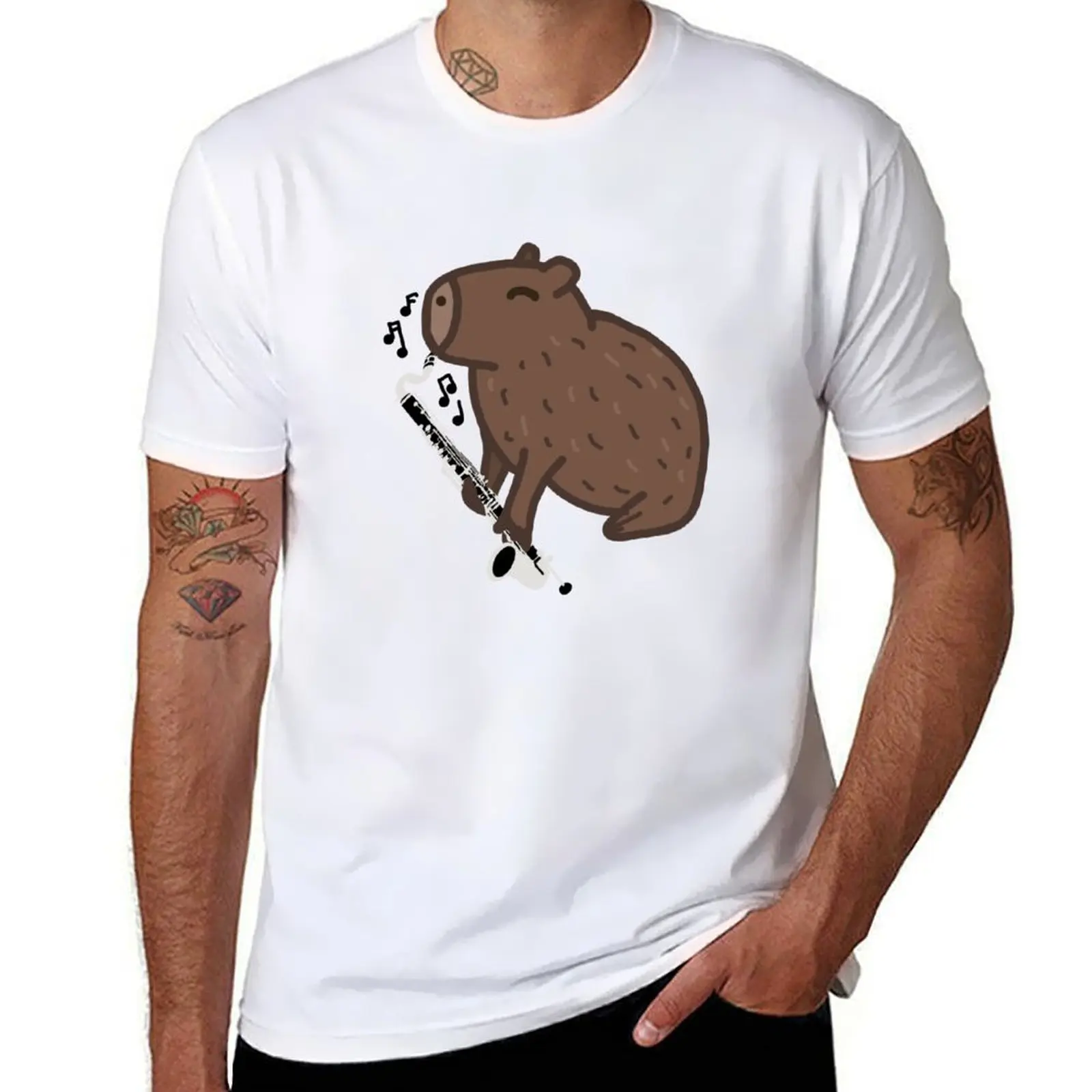 

Bass Clarinet Capybara T-Shirt man t shirts high quality luxury brand cotton t shirts man 100% men t shirt cotton 100% T-Shirt