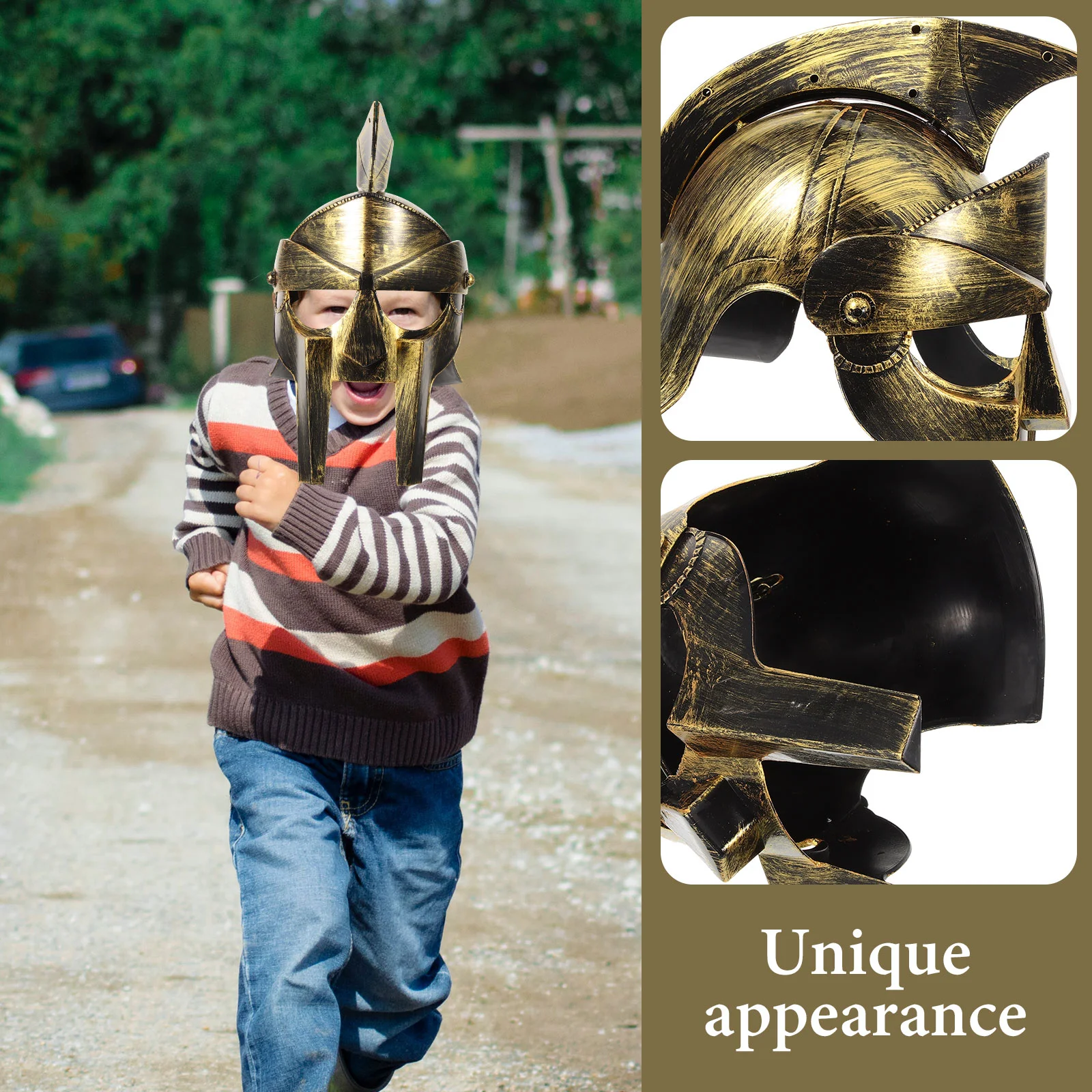 Knight Costume Ancient Roman Soldier Headwear Brass Plastic Novelty Child