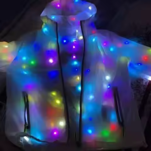 Hooded Light-up Jacket Glow Jacket Led Hooded Jacket Vibrant Colors Long Sleeve Pockets for Clubbing Concerts Dancing Parties