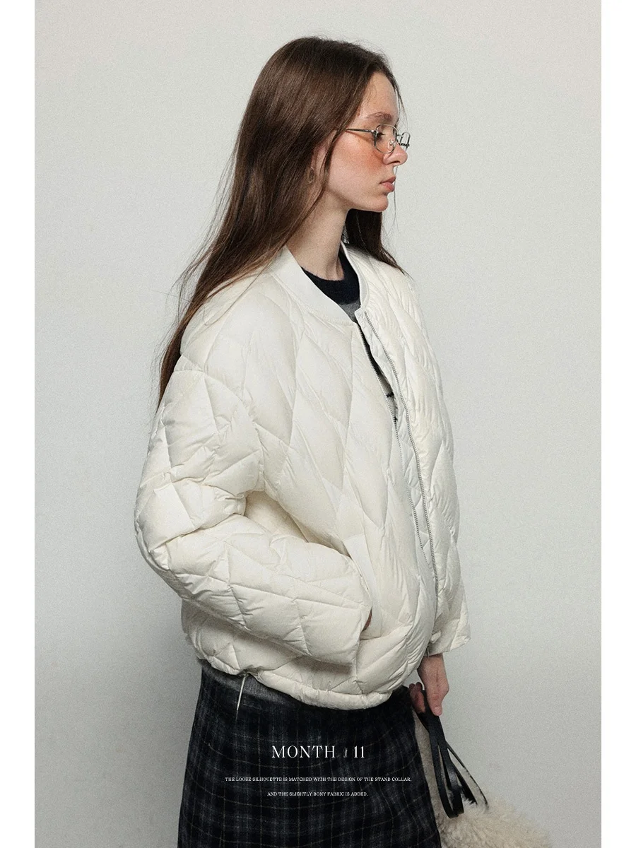 

Lalaglow 90 White Duck down Slim Fit Commuter Warmth Lightweight Quilted Simple Style Women's Puffer Jacket