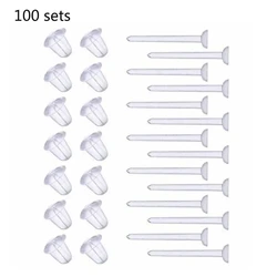100 Sets Plastic Earring Posts & Backs Earrings for Sensitive Ears Clear Invisible Sport Earrings