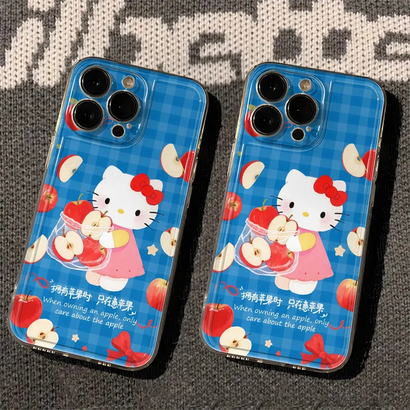Cute Sanrio Blue Plaid Hellokitty Phone Case For Samsung Galaxy S26 Ultra S25 S24 S23 S22 S21 FE Plus A56 A55 A54 A36 5G Cover