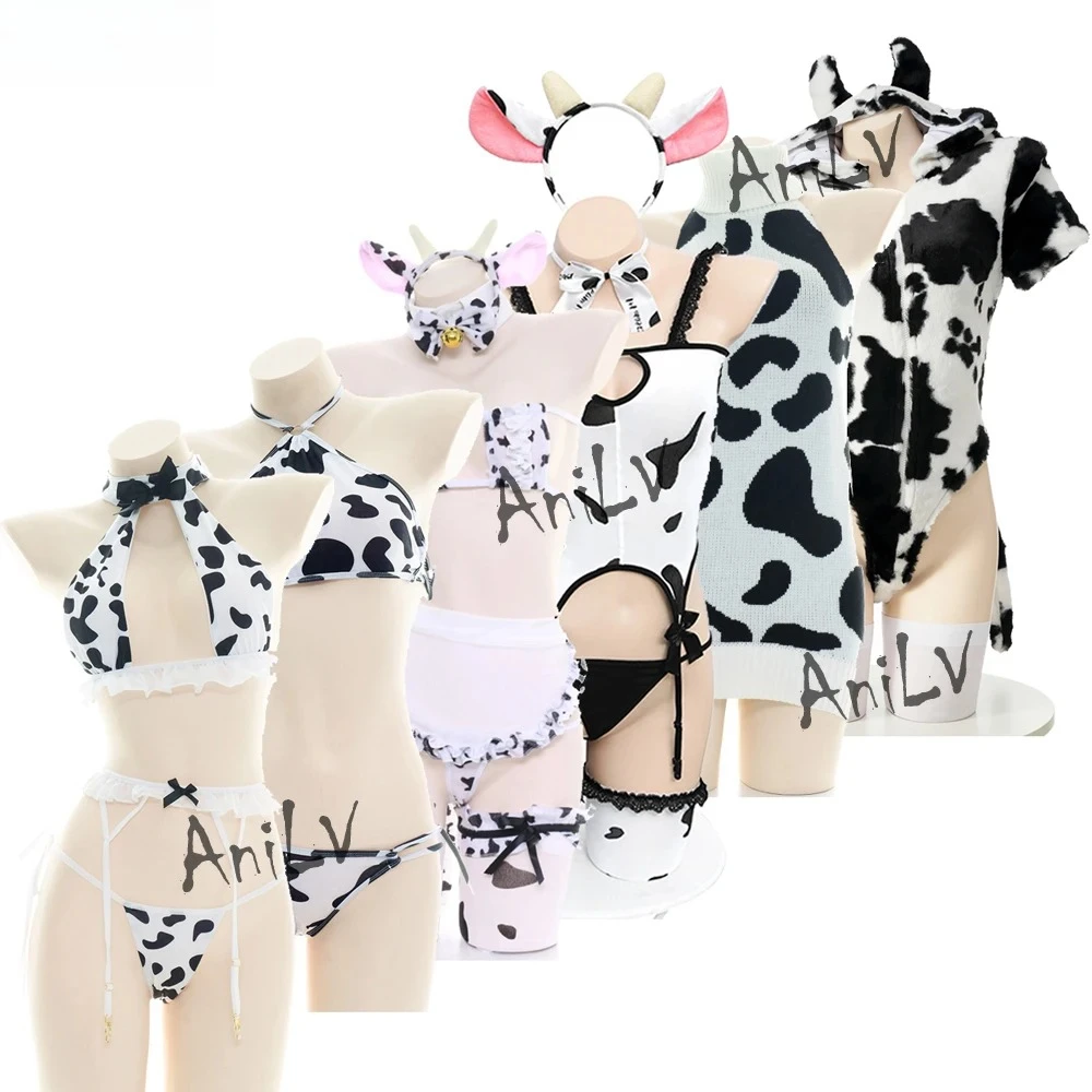 

Аниме мультфильм корова серии боди нижнее белье униформа горничной костюм Kawaii девушка бикини купальник комплект наряд косплей