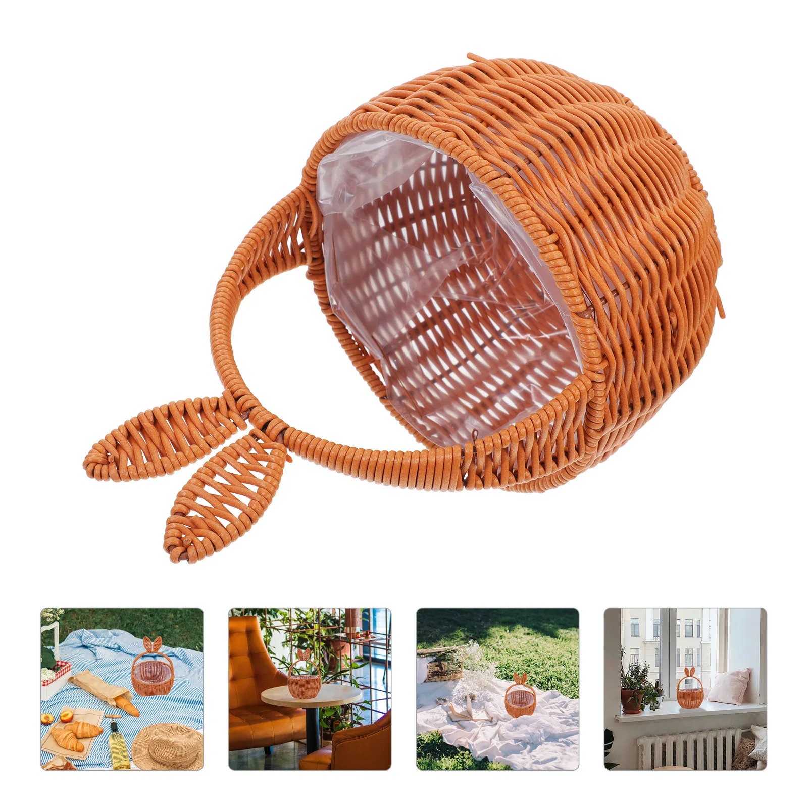 

Bunny Ear Woven Flower Basket Handmade Plastic Portable Storage Basket with Handle for Floral Arrangements Garden Decoration