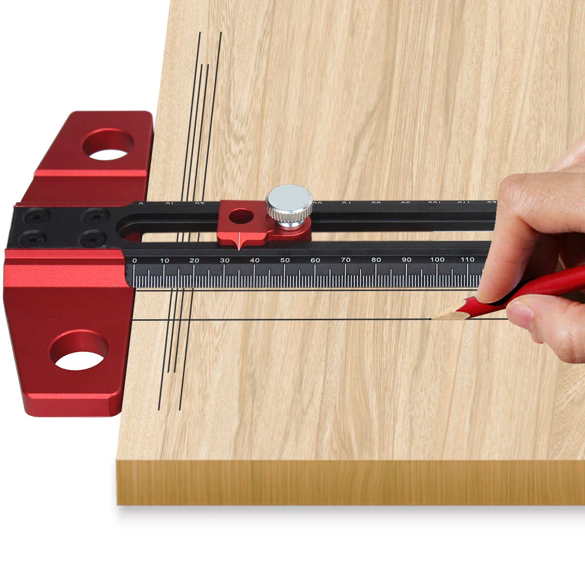 Aluminum Scriber Marking T Square Woodworking 2 in 1 Drilling Positioning Scoring Ruler Dowelling Jig with 6/8/10mm Drill Sleeve