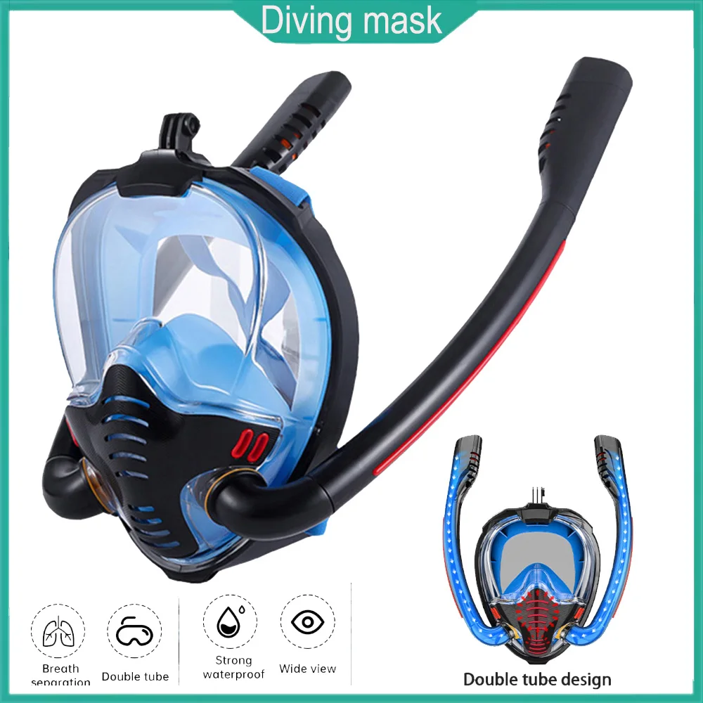 1/2PCS Snorkeling Mask Double Tube Silicone Full Dry Diving Mask Adult Swimming Mask Diving Goggles Self Contained Underwater