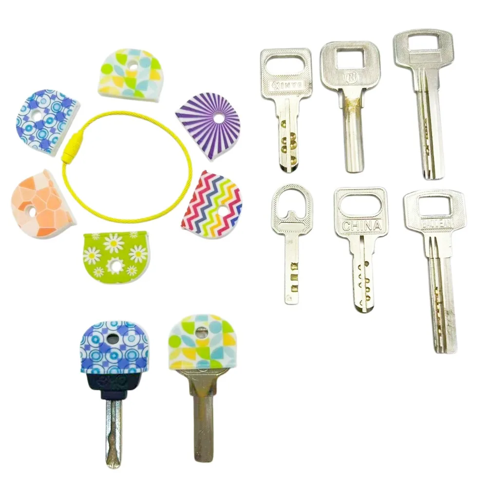 6Pcs Silicone Key Identifier,Round Flower Line Pattern,Non Slip Key Protective Cover,Durable Key Chain Accessory for Household image 6