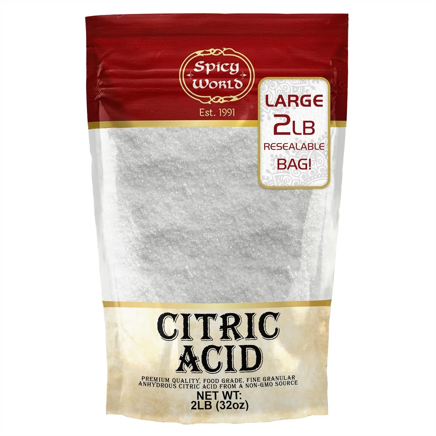 

Citric Acid 2 LB Bag, 100% Pure Food Grade & Non-GMO, Fine Granular Powder for Cleaning, Bath Bombs, Preserving