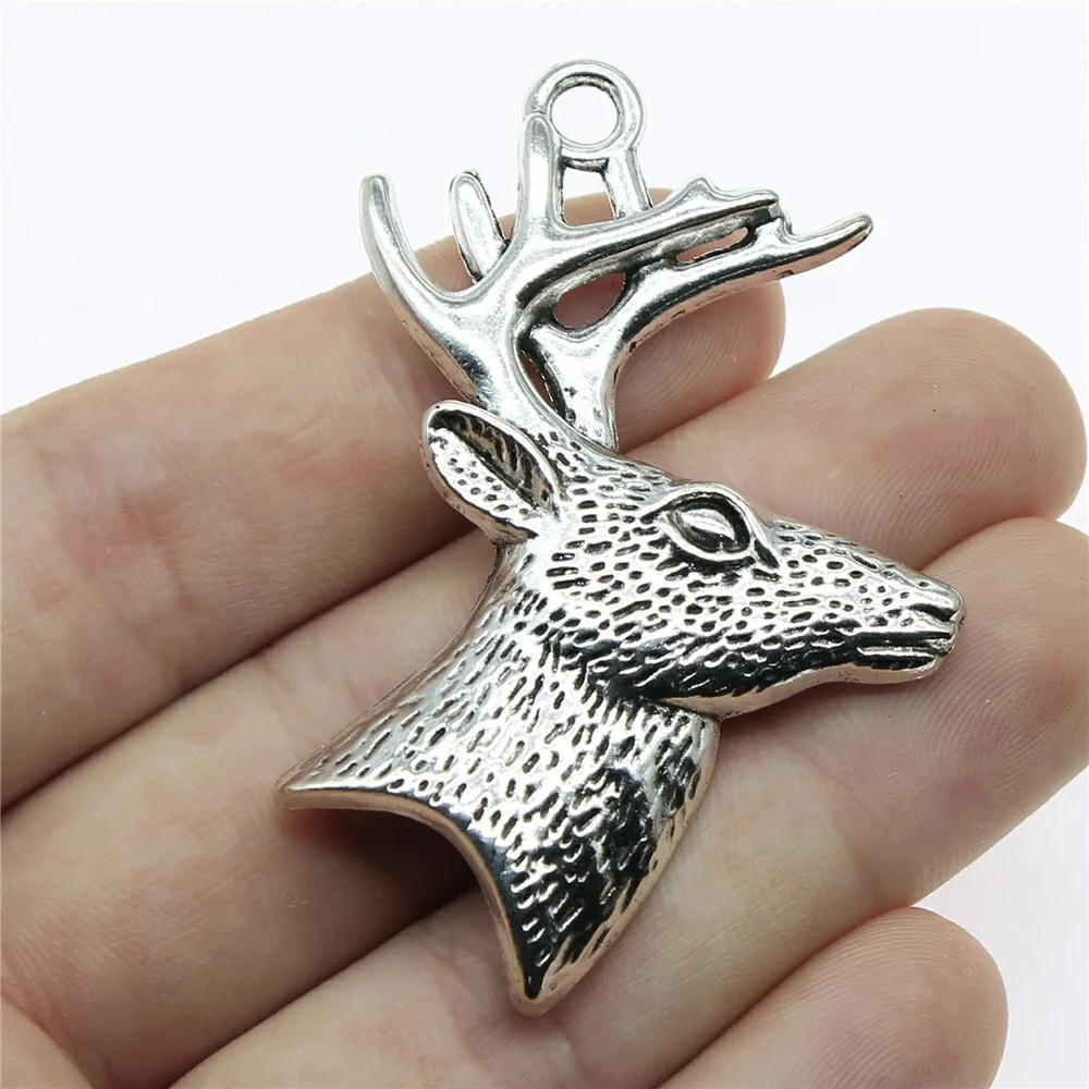 IFOCUS 4pcs/Lot Deer Head With Antlers Charms For DIY Jewelry Making Zinc Alloy 60x43mm/2.36x1.69inch