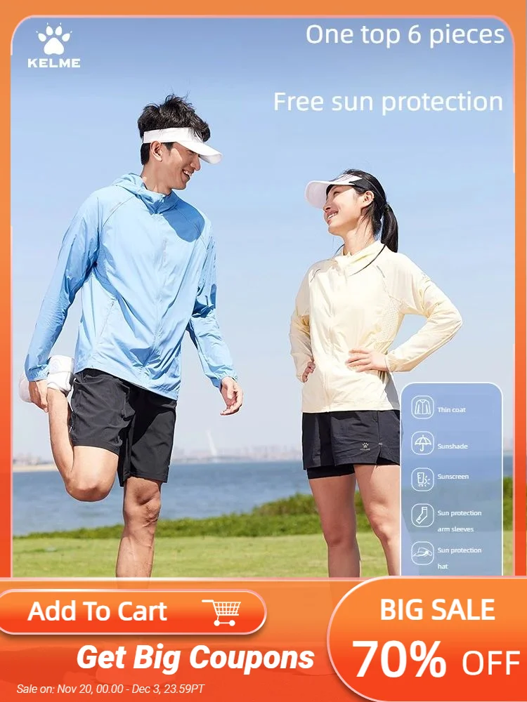 

Kelme Men's Running Sunscreen Wear Summer Breathable Hooded Thin Jacket Upf50+outdoor Camping Hiking Sunscreen Coat