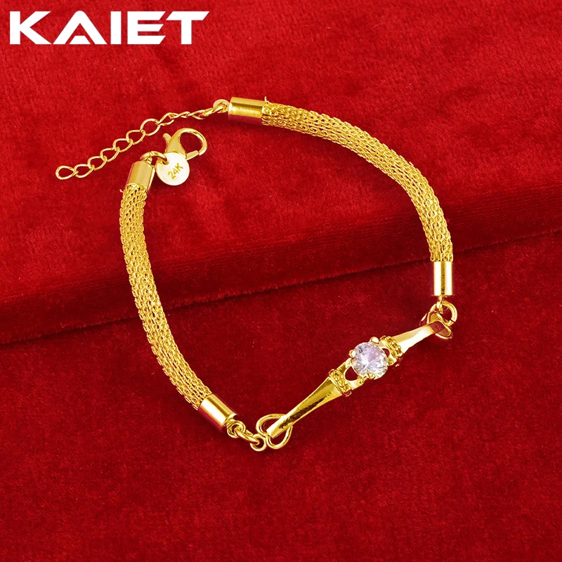 

KAIET 925 Sterling Silver Big Zircon Network Chain Bracelet Plated With 18K Gold Wedding Party For Women Charm Fine Jewelry