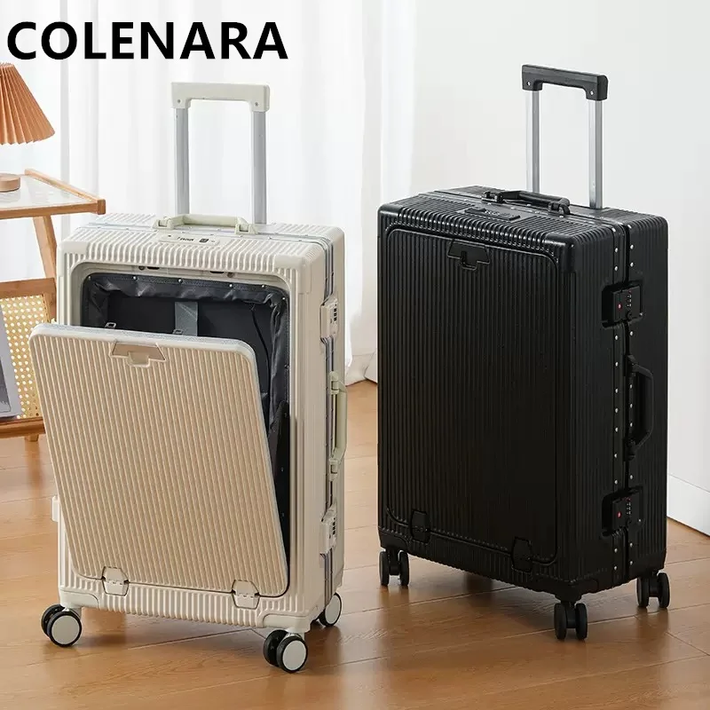

COLENARA 18"20"24" Inch Multifunctional Suitcase Front Opening Boarding Box Aluminum Frame Trolley Case USB Charging Luggage Bag