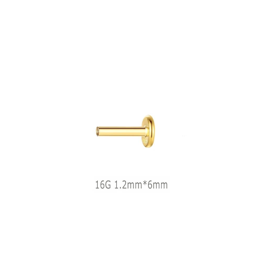 Aide 1 Piece 925 Sterling Silver 16G Internally 1.2mm 5/6mm Length Threaded Flat Back Disc Lip Labret For Piercing Ear Studs