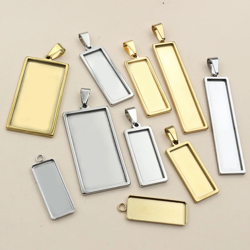 5-10pcs Rectangle Pendant Cabochon Base Blank Setting Tray for DIY Jewellery
