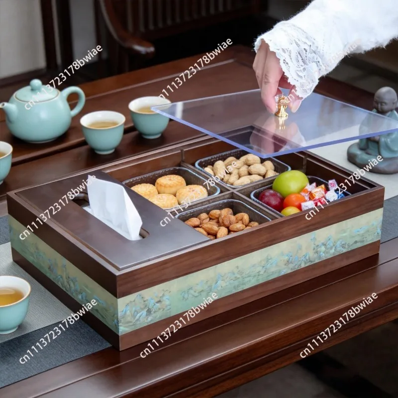 Solid wood dried fruit box Home hotel B & B fruit storage box High value solid wood drawing carton 2-in-1 fruit plate