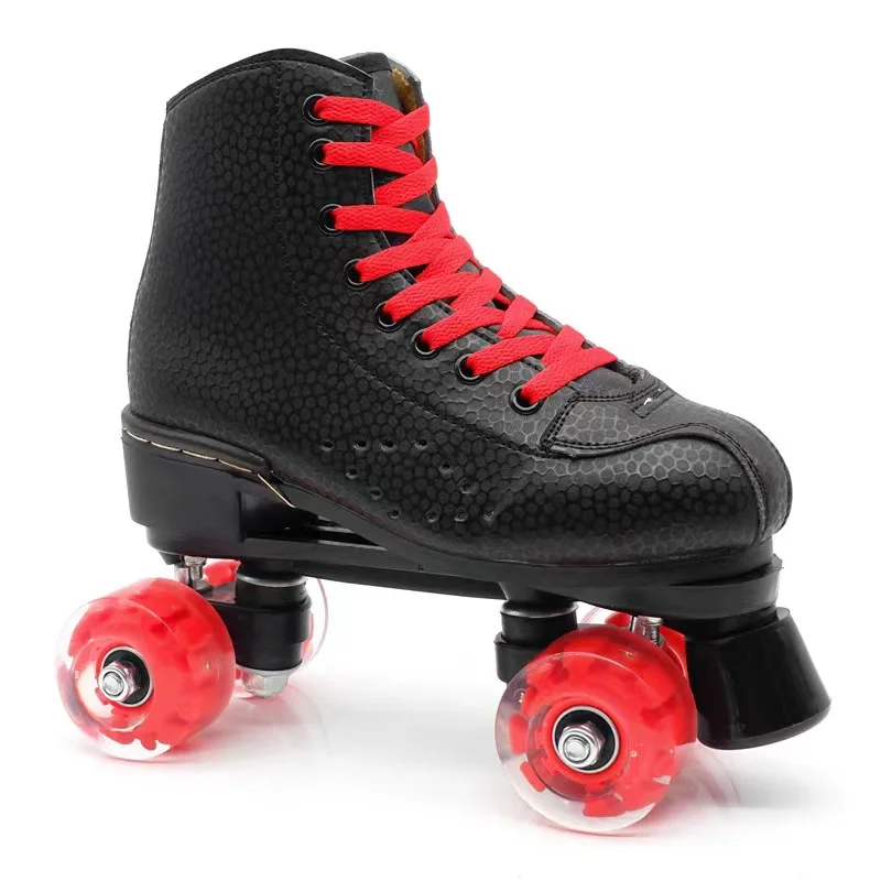 PU lederen ademende rolschaatsen schoenen voor volwassenen, 4 wielen, glijdende inline, quad sneakers, training, dubbele rij