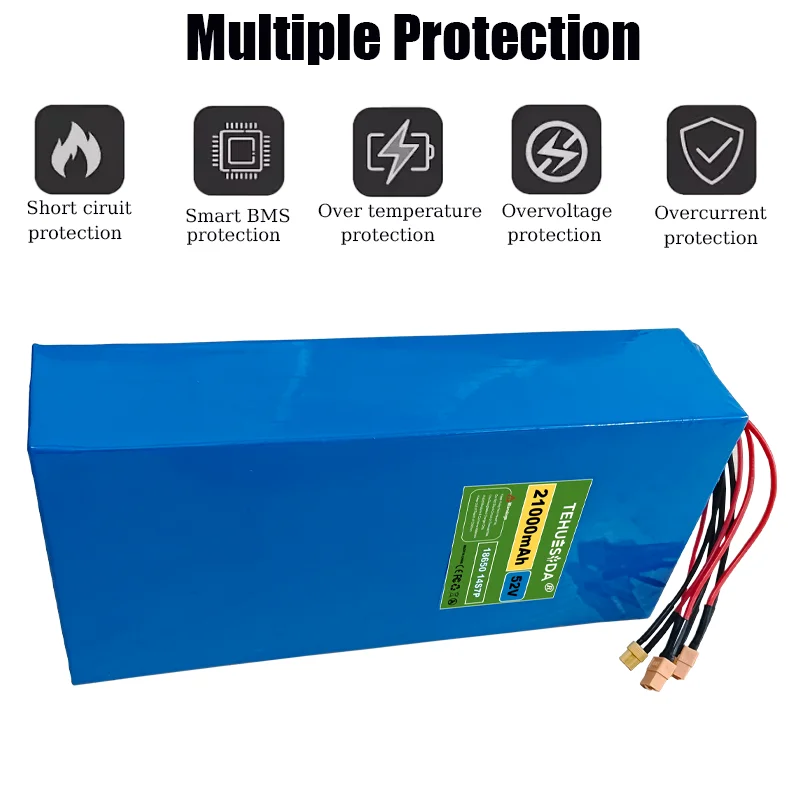 52V 21Ah Lithium Battery Pack 18650 14S7P Electric Scooter Lithium Ion Battery Pack 1200W Motor with 30A BMS