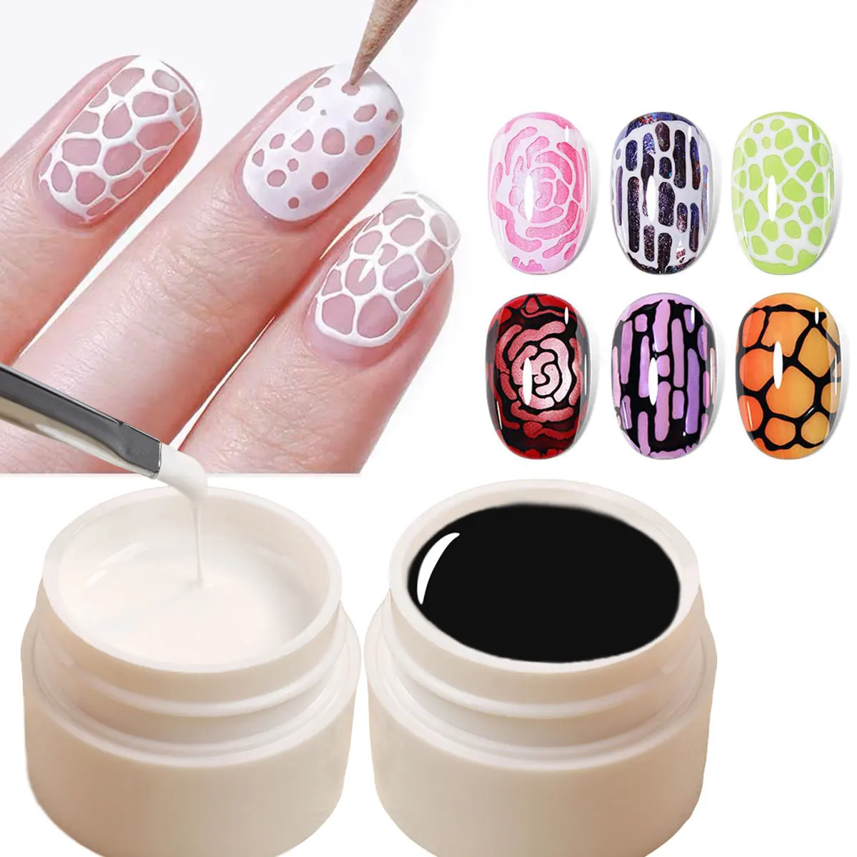 5 مللي أسود أبيض كزة هلام مسمار البولندية ثلاثية الأبعاد ثقب/رسالة/موجة/زهرة/الدانتيل اللوحة هلام متعددة الوظائف جيل للأظافر البولندية