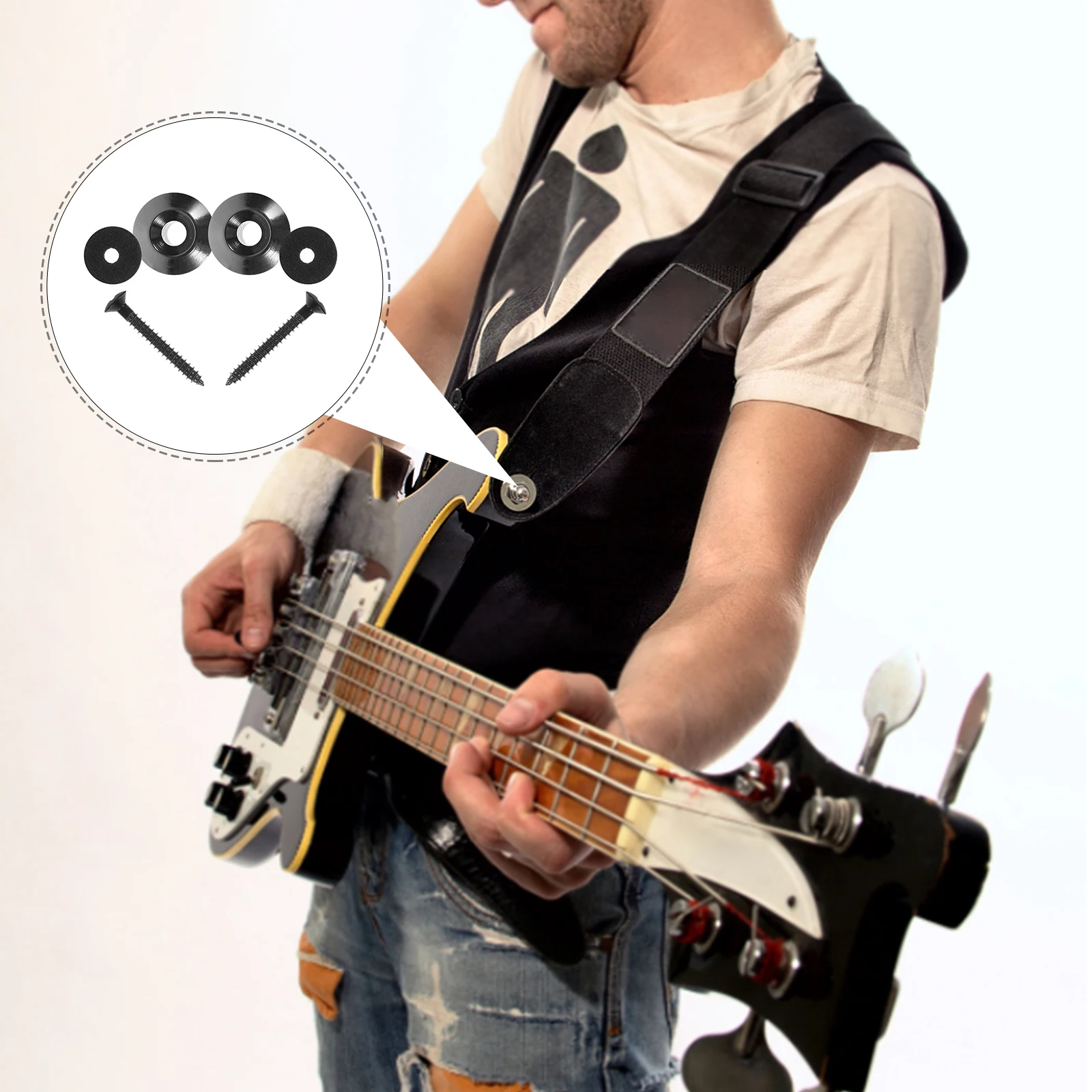 

2 Pcs Strap Mushroom Head Buckle Guitar Acoustic Button Piece Set Black Buttons