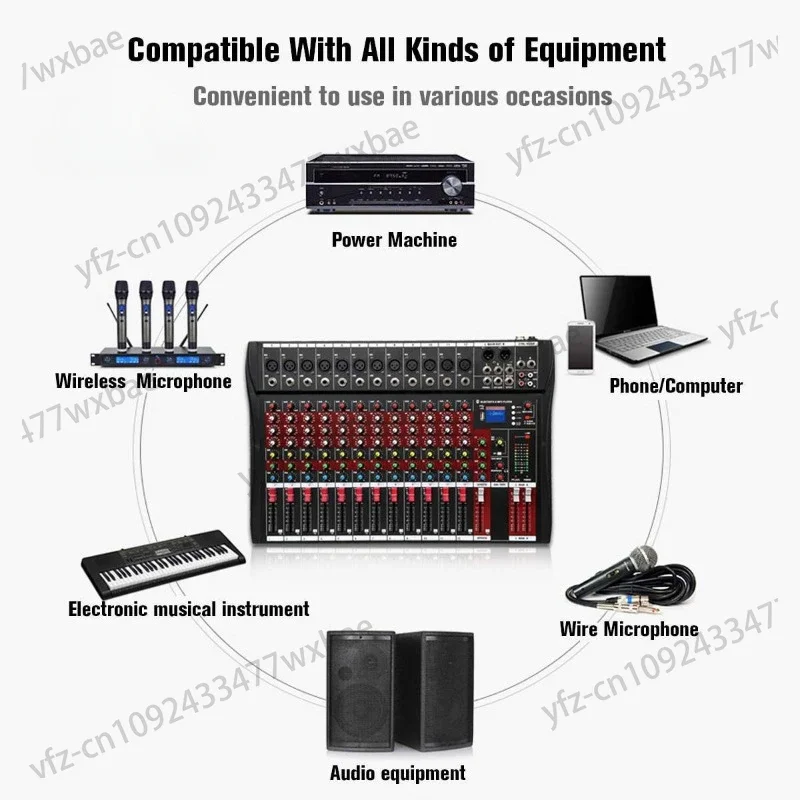 USB Sound Card High Low Tone Bluetooth DJ Model Number Certification 12-channel Professional Mixer Computer Stage Recording