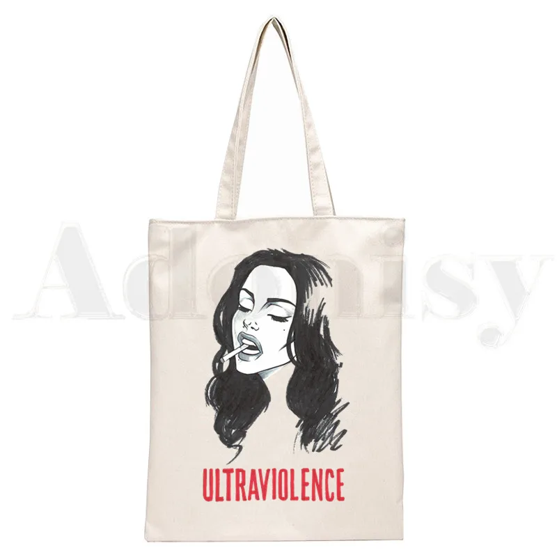 Lana Del Rey Harajuku Ullzang Aesthetics Unisex Handbags Custom Canvas Tote Bag Daily Use Reusable Travel Casual Shopping Bag