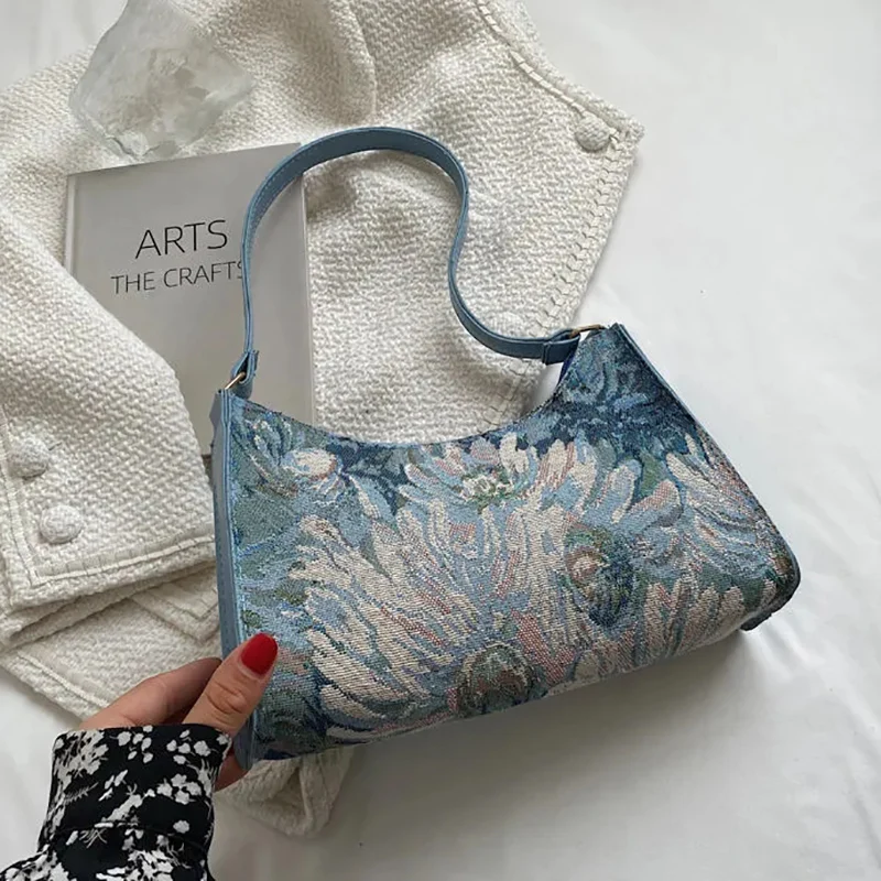 Hot Sale Fashion Underarm Shoulder Bags For Women Oil Painting Bags Female PU Leather Armpit Handbag Purse sac à main