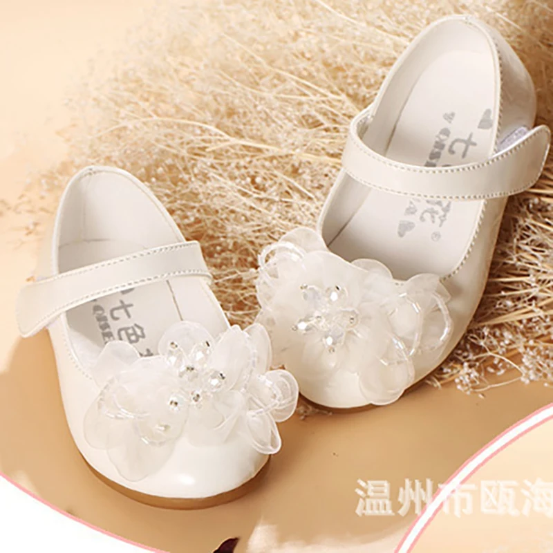 White Pink Flower Children Little Girls Princess Leather Shoes For Toddlers Baby Wedding Party Shoes 1 2 3 4 5 6 Years Old Shoe