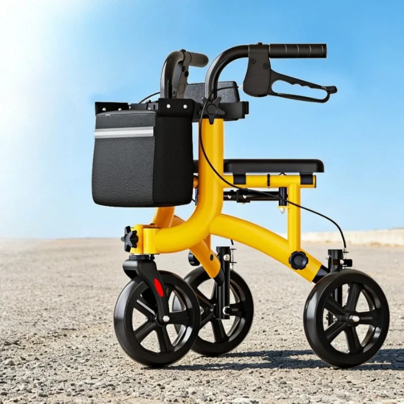 Aluminum Portable Rollator Walkers with Seat for Seniors Foldable Mobility Walker Adjustable Height Mobility Aids Shopping Carts