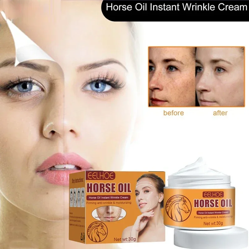 

Horse oil instant anti-wrinkle cream firming reduce fine lines rejuvenating skin Anti-aging brighten fade spots Facial care