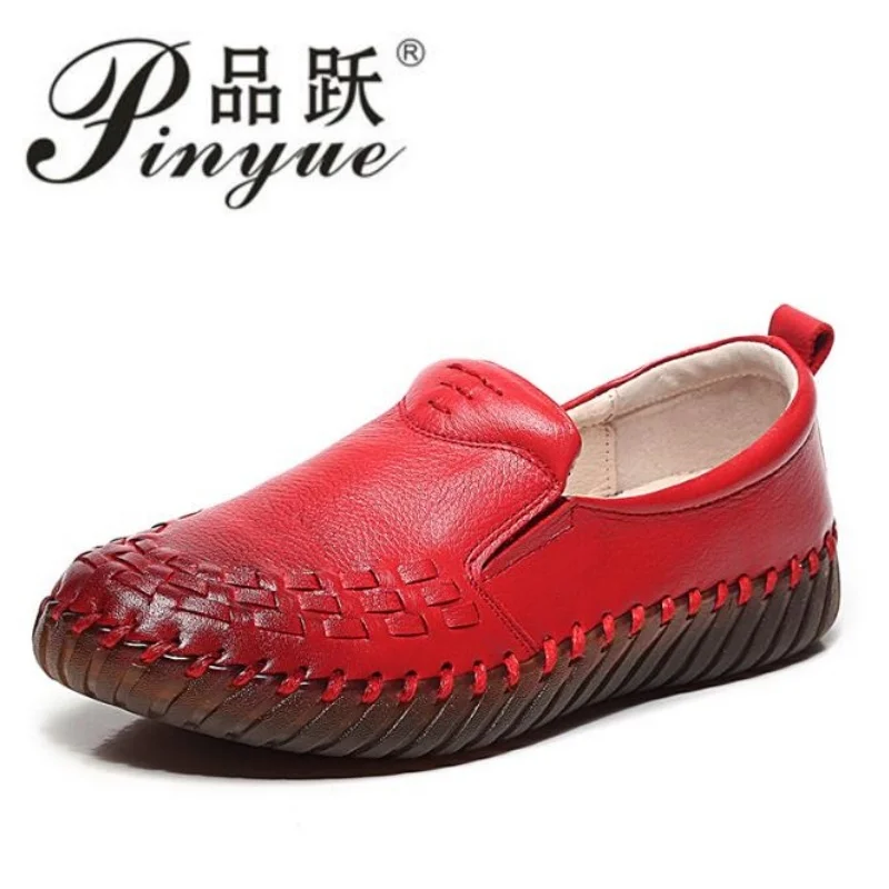 

New Spring Women Flat Shoes Lace Up Round Toe Genuine Leather Women Casual Shoes Soft Bottom Ladies Maternity shoes 35-41