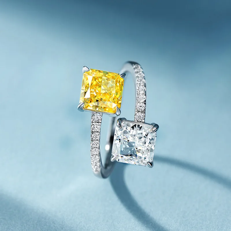 أزياء أربعة مخلب مربع رائعة الزركون مفتوحة خاتم الخطوبة للنساء الكورية هندسية لونين سحر مجوهرات اكسسوارات