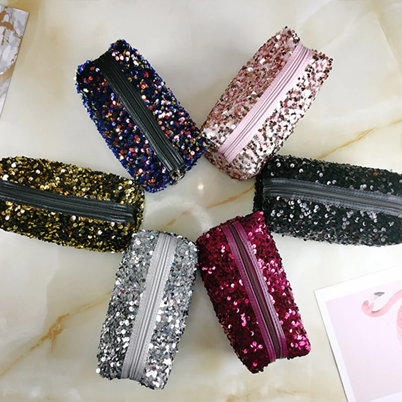 Sac à cosmétiques brodé à paillettes pour femmes, sac de maquillage à paillettes, rangement de voyage, pochette à fermeture éclair de grande capacité, sac à main de toilette