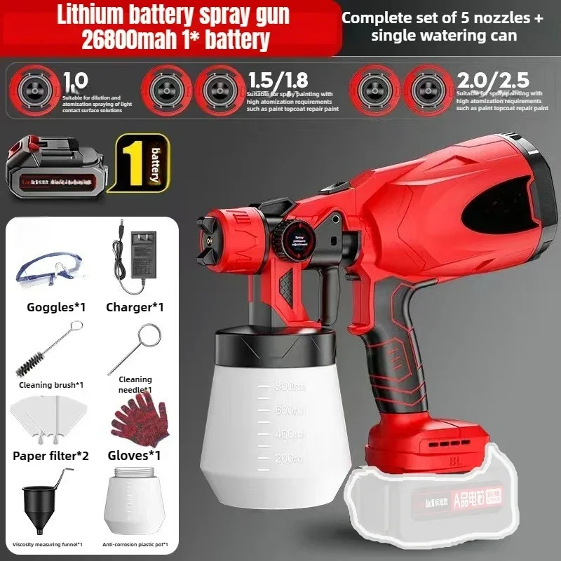 【จัดส่งรวดเร็ว】ปืนพ่นสีไร้สายขนาด 1000 มล. สำหรับแบตเตอรี่ 18V ปืนพ่นสีไฟฟ้า HVLP แบบชาร์จได้ สำหรับรถยนต์ บ้าน หน้าต่าง ใช้พลังงานจาก