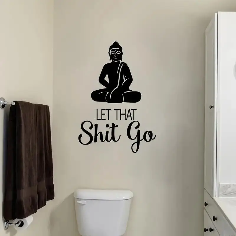 1pc Meditation Room Wall Decals Quote Buddha Religious Yoga Wall Art Vinyl Hippie Bathroom Sticker Decor 23×16In