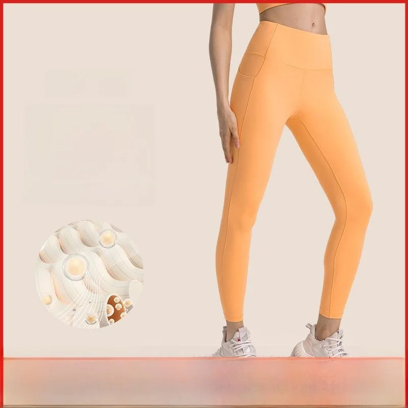 ハイウエストお腹引き締めフィットネスパンツ-ポケット付き-レディースインナーウェア-快適なホームウェア-ボディシェイピングタイツ