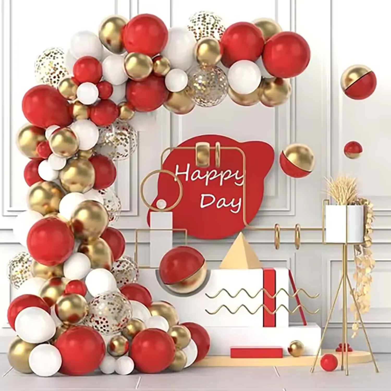 68Pcs Red Balloons Garland Arch Kit White Gold Confetti Balloon Wedding Anniversary Birthday Party Baby Shower Decor Globos
