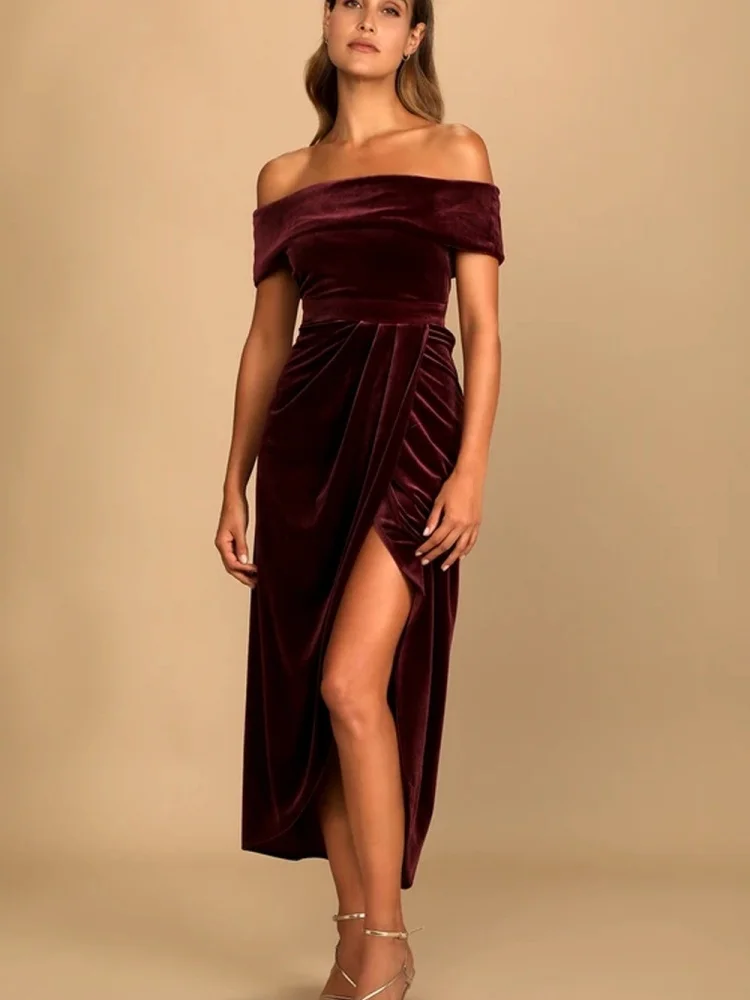 Wmstar Dress Women Wholesale One Piece Fancy Club Velvet 2026 New Style Elegant Refined One Shoulder Slit Evening Gown Fancy