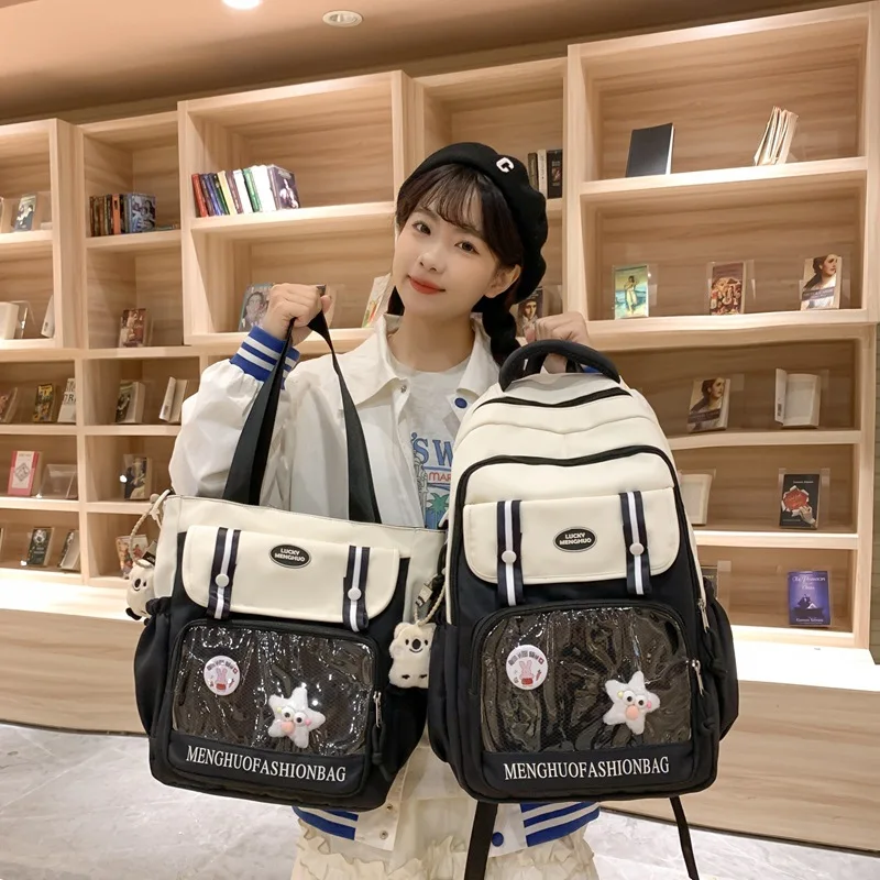 

Japanese Backpack Sets Female Junior High School Harajuku Casual Transparent Backpack Fashion Schoolbag Student Backpack