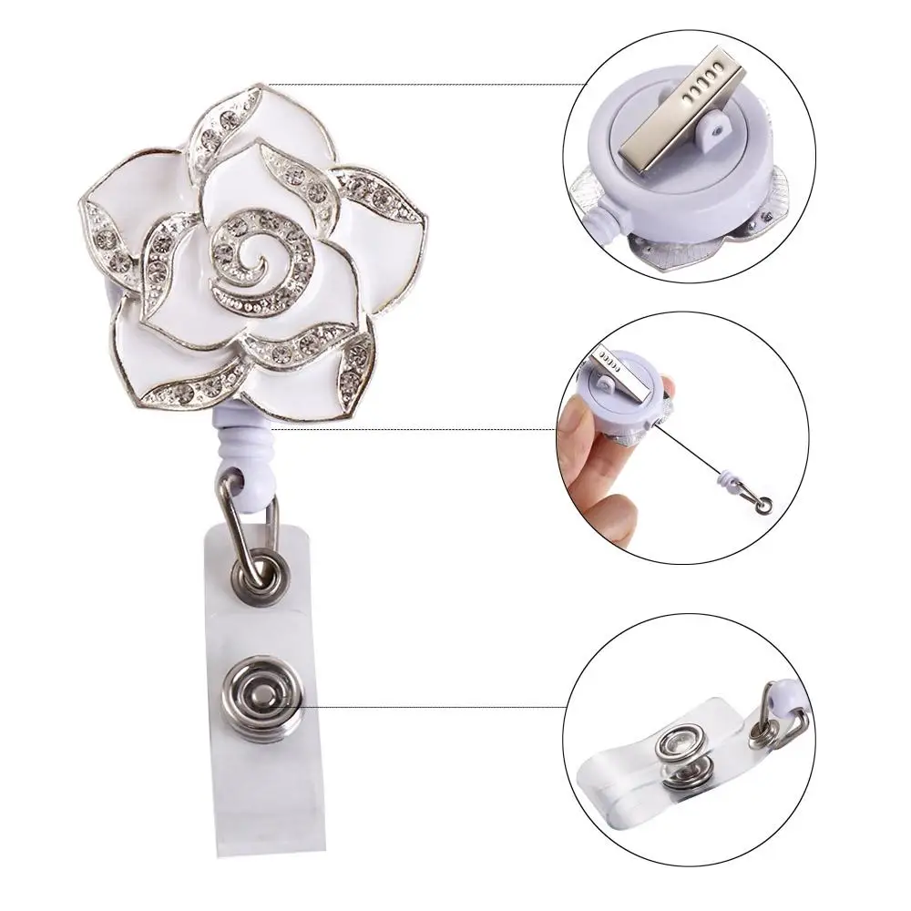 Supplies Rose Flower Name Tag ID Card Badge Clip Retractable Badge Reel Badge Holder Diamond Badge Reel Certificate Clasp