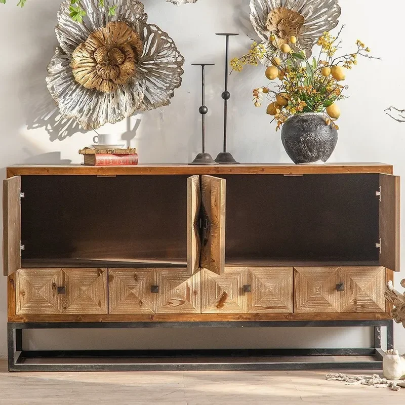 for American Solid Wood Porch Cabinet Side Chest French Household Shoe Cabinet Retro Middle Storage Cabinet