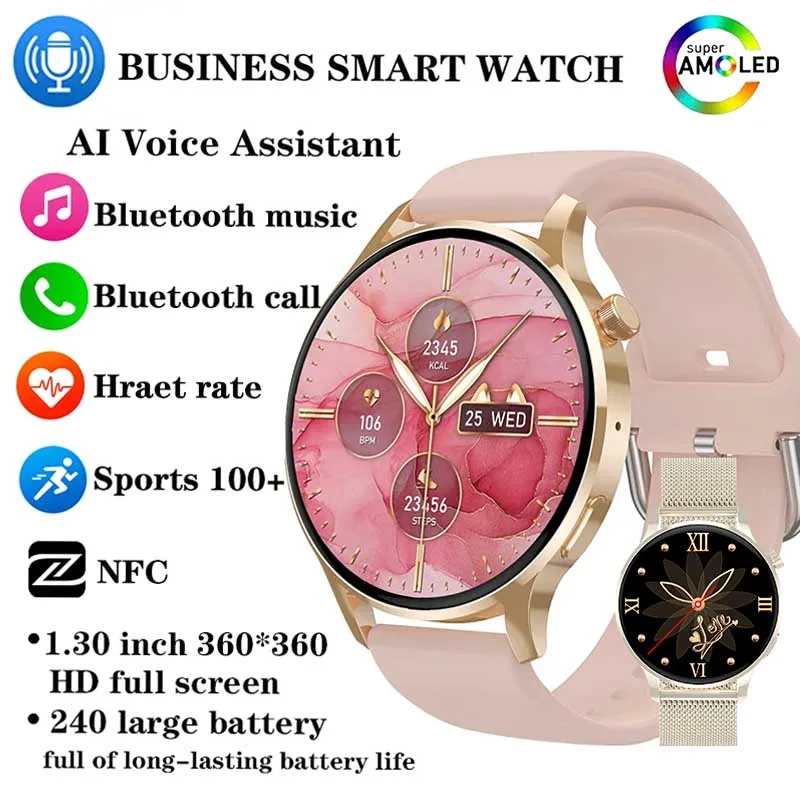 2024 New Smart Watch Women Heart Rate Blood Oxygen Monitor NFC Voice Assistant Bluetooth Call smart watch for Xiaomi Android iOS