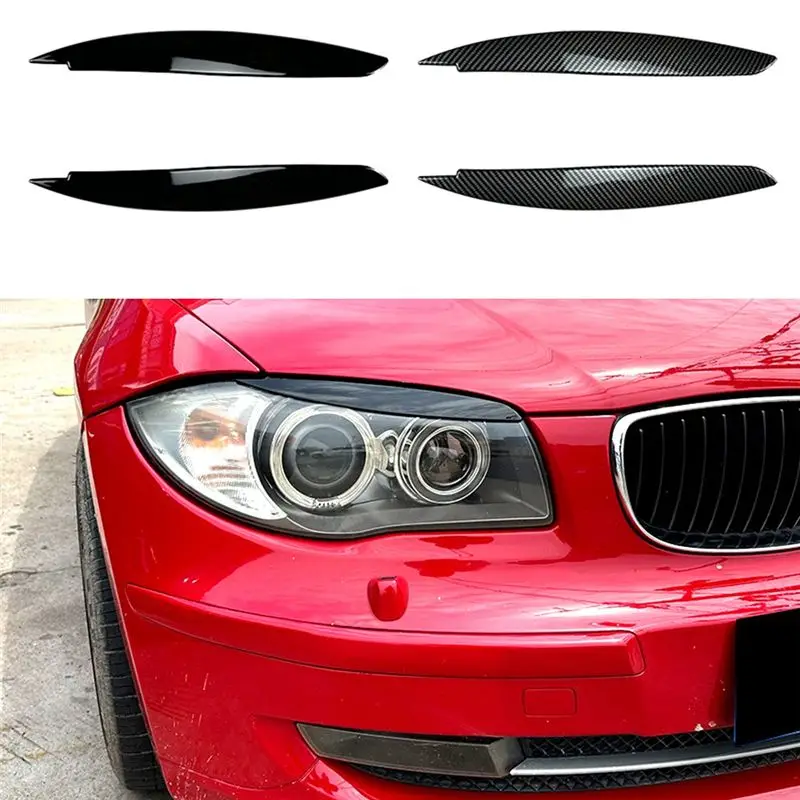 Car Headlight Eyebrow Replacement Parts Accessories For BMW 1 Series E81 E82 E87 E88 2008-2013 Car Eyelids Lids Gloss Black-T48C
