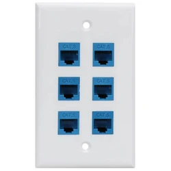 6 Ethernet Wall Plate 6 Port,Ethernet Wall Plate Female-Female Removable Compatible with Cat7/6/6E/5/5E